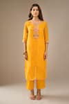 Buy_Samyukta Singhania_Mustard Georgette, Shantoon, Chiffon Embroidery, Zari, Mothra Tie-dye Kurta Set _Online_at_Aza_Fashions