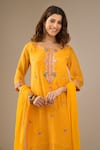 Samyukta Singhania_Mustard Georgette, Shantoon, Chiffon Embroidery, Zari, Mothra Tie-dye Kurta Set _at_Aza_Fashions