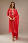 Buy_Samyukta Singhania_Red Georgette, Shantoon, Chiffon Embroidery, Gota Mothra Tie Dye Kurta Set _at_Aza_Fashions