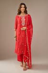 Samyukta Singhania_Red Georgette, Shantoon, Chiffon Embroidery, Gota Mothra Tie Dye Kurta Set _Online_at_Aza_Fashions