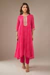 Shop_Samyukta Singhania_Fuchsia Georgette, Shantoon, Chiffon Embroidery, Sequins Mothra Kurta Set _Online_at_Aza_Fashions