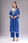 Shop_Samyukta Singhania_Blue Chinon, Silk, Shantoon, Chiffon Embroidery, Gota Bandhani Print Kurta Set _Online_at_Aza_Fashions