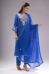 Samyukta Singhania_Blue Chinon, Silk, Shantoon, Chiffon Embroidery, Gota Bandhani Print Kurta Set _at_Aza_Fashions