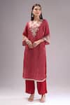 Samyukta Singhania_Red Chinon, Silk, Shantoon, Chiffon Gota Patti, Zari, Bandhani Print Kurta Set _Online_at_Aza_Fashions