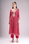 Buy_Samyukta Singhania_Pink Chinon, Silk, Shantoon, Chiffon Embroidery, Gota Bandhani Print Kurta Set _Online_at_Aza_Fashions