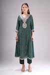 Samyukta Singhania_Green Chinon, Silk, Shantoon, Chiffon Embroidery, Gota Patti Printed Kurta Set _Online_at_Aza_Fashions
