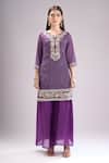Buy_Samyukta Singhania_Purple Chinon, Silk, Chiffon Embroidery, Gota Bandhani Print Kurta Sharara Set _Online_at_Aza_Fashions
