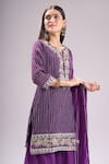 Samyukta Singhania_Purple Chinon, Silk, Chiffon Embroidery, Gota Bandhani Print Kurta Sharara Set _at_Aza_Fashions