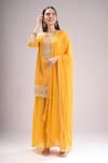 Buy_Samyukta Singhania_Yellow Chinon, Silk, Chiffon Embroidery, Gota Patti, Printed Kurta Sharara Set _at_Aza_Fashions