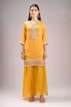 Buy_Samyukta Singhania_Yellow Chinon, Silk, Chiffon Embroidery, Gota Patti, Printed Kurta Sharara Set _Online_at_Aza_Fashions