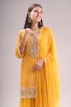 Samyukta Singhania_Yellow Chinon, Silk, Chiffon Embroidery, Gota Patti, Printed Kurta Sharara Set _at_Aza_Fashions