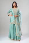 Buy_Surbhi Shah_Blue Organza Embroidery, Zari, Metallic Thread Round Sea Kurta Sharara Set _at_Aza_Fashions