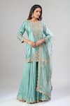 Buy_Surbhi Shah_Blue Organza Embroidery, Zari, Metallic Thread Round Sea Kurta Sharara Set 