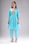 Shop_Samyukta Singhania_Aqua Chanderi Silk, Shantoon, Chiffon Gota Patti, Embroidery, Lace Kurta Set _Online_at_Aza_Fashions