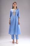 Buy_Samyukta Singhania_Sky Blue Chanderi Silk, Shantoon, Chiffon Gota Patti, Lace, Anarkali Suit Set _Online_at_Aza_Fashions