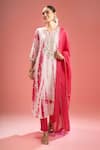 Buy_Samyukta Singhania_Fuchsia Silk, Shantoon, Embroidery, Shibori Pattern Kurta Set _at_Aza_Fashions