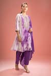 Buy_Samyukta Singhania_Purple Silk, Shantoon, Embroidery, Shibori Pattern Kurta Set _at_Aza_Fashions