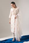 Samyukta Singhania_Ivory Chanderi Silk, Shantoon, Chiffon Embroidery, Floral Print Kurta Pant Set _at_Aza_Fashions