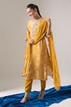 Shop_Samyukta Singhania_Mustard Chanderi Silk, Shantoon, Chiffon Floral Print Dori Work Kurta Set _Online_at_Aza_Fashions