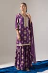 Samyukta Singhania Purple Chanderi Silk, Chiffon Lace, Zari, Floral Print Kurta Sharara Set Online at Aza Fashions Samyukta Singhania_Purple Chanderi Silk, Chiffon Lace, Zari, Floral Print Kurta Sharara Set _Online_at_Aza_Fashions