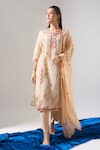 Buy_Samyukta Singhania_Beige Tissue, Shantoon, Chiffon Embroidery, Mirrors, Zari, Thread And Kurta Set _at_Aza_Fashions