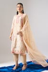 Buy_Samyukta Singhania_Beige Tissue, Shantoon, Chiffon Embroidery, Mirrors, Zari, Thread And Kurta Set _Online_at_Aza_Fashions