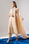 Samyukta Singhania_Beige Tissue, Shantoon, Chiffon Embroidery, Zari, Mirrors, Shimmer Kurta Set _at_Aza_Fashions