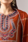 Shop_Samyukta Singhania_Rust Chanderi, Shantoon Embroidery, Sequins, Mirrors, Lace Round Mul Kurta Set _Online_at_Aza_Fashions