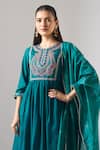 Shop_Samyukta Singhania_Teal Chanderi, Shantoon Embroidery, Sequins, Mirrors, Lace Round Mul Kurta Set _Online_at_Aza_Fashions