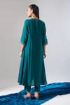 Shop_Samyukta Singhania_Teal Chanderi, Shantoon Embroidery, Sequins, Mirrors, Lace Round Mul Kurta Set _at_Aza_Fashions
