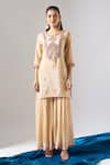 Shop Samyukta Singhania Beige Chanderi, Shantoon Embroidery, Sequins, Zari, Lace Round Kurta Sharara Set at Aza Fashions Shop_Samyukta Singhania_Beige Chanderi, Shantoon Embroidery, Sequins, Zari, Lace Round Kurta Sharara Set _at_Aza_Fashions