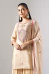 Samyukta Singhania Beige Chanderi, Shantoon Embroidery, Sequins, Zari, Lace Round Kurta Sharara Set at Aza Fashions Samyukta Singhania_Beige Chanderi, Shantoon Embroidery, Sequins, Zari, Lace Round Kurta Sharara Set _at_Aza_Fashions