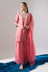 Buy_Samyukta Singhania_Pink Tissue, Shantoon, Chiffon Embroidery, Mirrors, Lace V-neck Kurta Set _at_Aza_Fashions