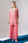 Buy_Samyukta Singhania_Pink Tissue, Shantoon, Chiffon Embroidery, Mirrors, Lace V-neck Kurta Set _Online_at_Aza_Fashions