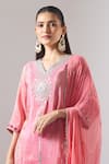 Shop Samyukta Singhania Pink Tissue, Shantoon, Chiffon Embroidery, Mirrors, Lace V-neck Kurta Set Online at Aza Fashions Shop_Samyukta Singhania_Pink Tissue, Shantoon, Chiffon Embroidery, Mirrors, Lace V-neck Kurta Set _Online_at_Aza_Fashions