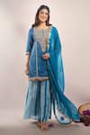 Buy_Samyukta Singhania_Teal Tissue, Chinon, Chiffon Embroidery, Lace, Shimmer Zari-dori Sharara Set _Online_at_Aza_Fashions
