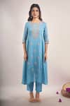 Buy_Samyukta Singhania_Blue , Shantoon, Silk Embroidery, Gota Mul Dori Kurta Set _Online_at_Aza_Fashions