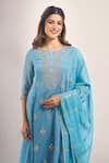 Samyukta Singhania_Blue , Shantoon, Silk Embroidery, Gota Mul Dori Kurta Set _at_Aza_Fashions