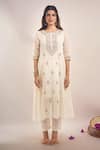 Samyukta Singhania_Ivory , Shantoon, Silk Embroidery, Zari, Gota Dori Kurta Set _Online_at_Aza_Fashions