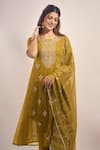 Shop_Samyukta Singhania_Olive Green , Shantoon, Silk Zari, Mul Dori Anarkali Set _Online_at_Aza_Fashions