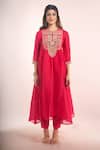 Buy_Samyukta Singhania_Red Chanderi, Shantoon Embroidery, Zari, Sequins, Lace Round Mul Kurta Set _Online_at_Aza_Fashions