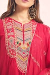 Shop_Samyukta Singhania_Red Chanderi, Shantoon Embroidery, Zari, Sequins, Lace Round Mul Kurta Set _Online_at_Aza_Fashions