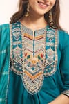 Shop Samyukta Singhania Teal Chanderi, Shantoon Embroidery, Sequins, Zari, Lace Round Mul Kurta Set Online at Aza Fashions Shop_Samyukta Singhania_Teal Chanderi, Shantoon Embroidery, Sequins, Zari, Lace Round Mul Kurta Set _Online_at_Aza_Fashions