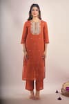 Shop Samyukta Singhania Rust Chanderi, Shantoon Embroidery, Beads, Sequins, Lace Round Mul Kurta Set Online at Aza Fashions Shop_Samyukta Singhania_Rust Chanderi, Shantoon Embroidery, Beads, Sequins, Lace Round Mul Kurta Set _Online_at_Aza_Fashions