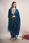 Buy_Samyukta Singhania_Teal Chanderi, Shantoon Embroidery, Beads, Sequins, Lace Round Mul Kurta Set _at_Aza_Fashions