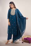 Shop_Samyukta Singhania_Teal Chanderi, Shantoon Embroidery, Beads, Sequins, Lace Round Mul Kurta Set _Online_at_Aza_Fashions