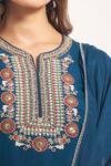 Samyukta Singhania_Teal Chanderi, Shantoon Embroidery, Beads, Sequins, Lace Round Mul Kurta Set _at_Aza_Fashions
