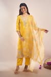 Samyukta Singhania_Yellow Tissue, Shantoon, Chiffon Embroidery, Sequins, Shimmer Floral Kurta Set _Online_at_Aza_Fashions