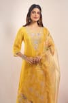 Shop_Samyukta Singhania_Yellow Tissue, Shantoon, Chiffon Embroidery, Sequins, Shimmer Floral Kurta Set _Online_at_Aza_Fashions