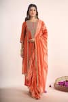 Buy_Samyukta Singhania_Rust Tissue, Shantoon, Chinon, Silk Embroidery, Zari-dori Shimmer Kurta Set _at_Aza_Fashions